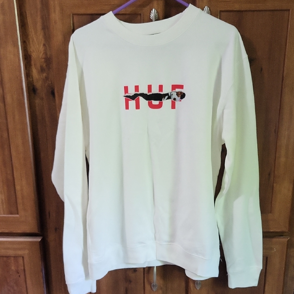 NEW HUF White Sweatshirt with Red Graphic